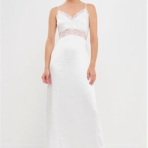 Lace trimmed satin gown